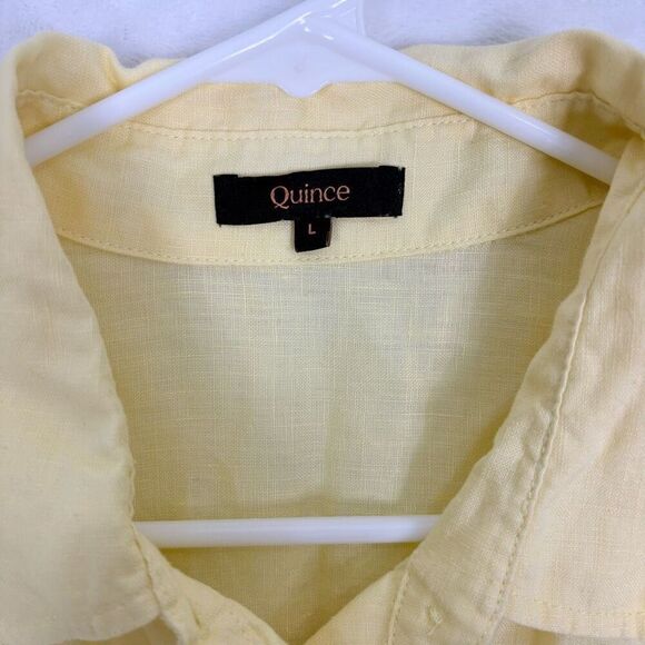 Quince Linen Camp Shirt Soft Yellow Collared Short Sleeve Button Front Top Size - Picture 4 of 11